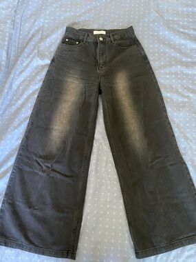 Women’s Faded Wide Leg Black Jeans